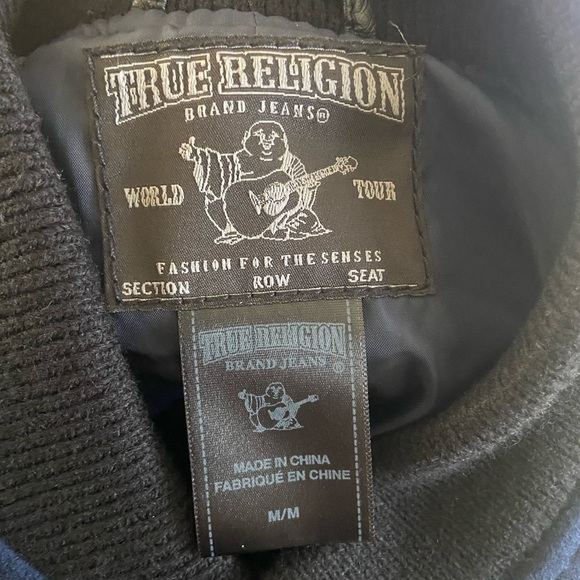 True Religion Richie Varsity Letterman Bomber Jacket Women's M | Black & Blue - Picture 9 of 16